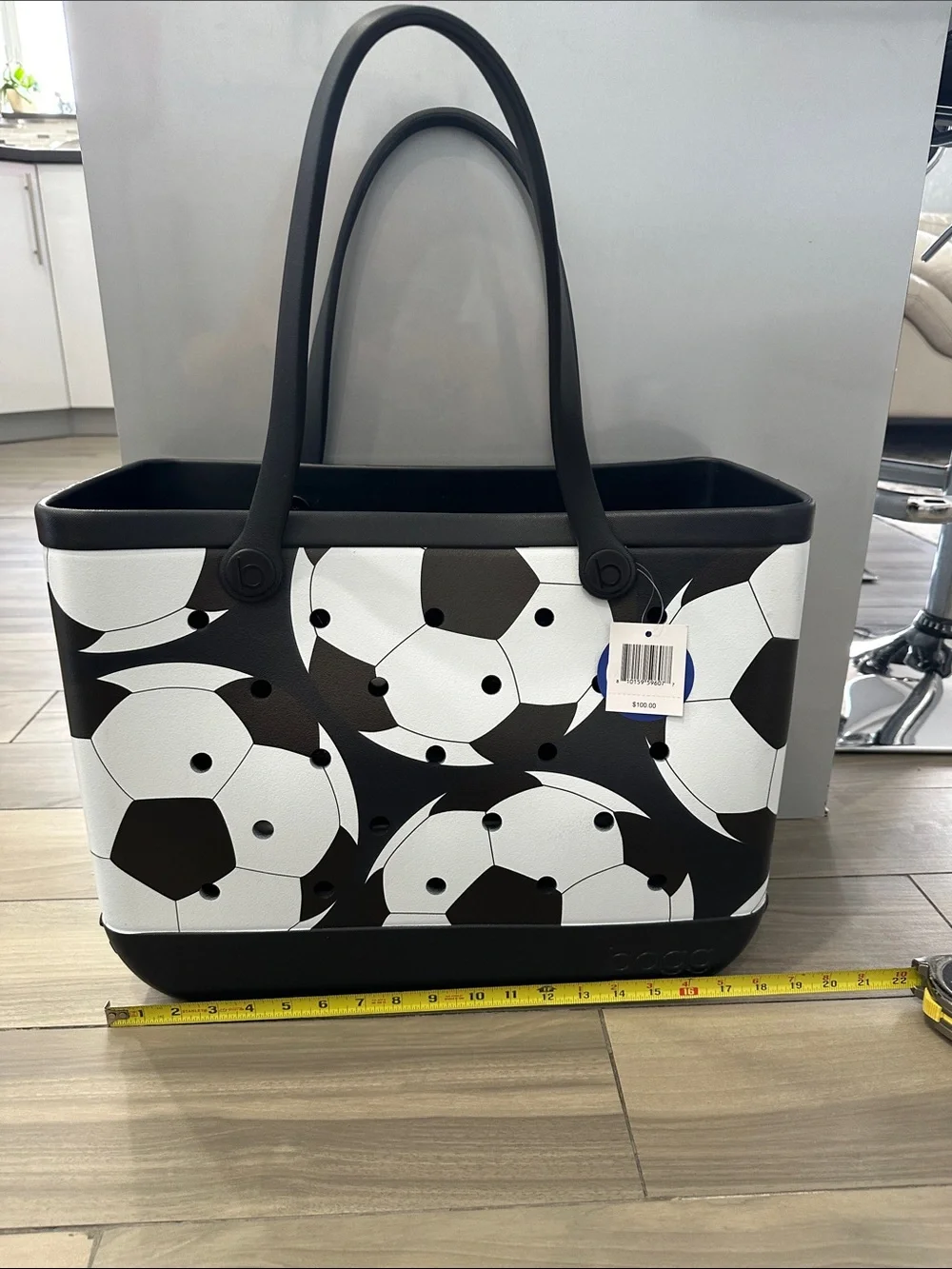 Bogg Soccer Print Tote Bag - Black and White